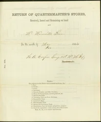 Listen der im Mai 1864 erhaltenen, ausgegebenen und verbleibenden Vorräte